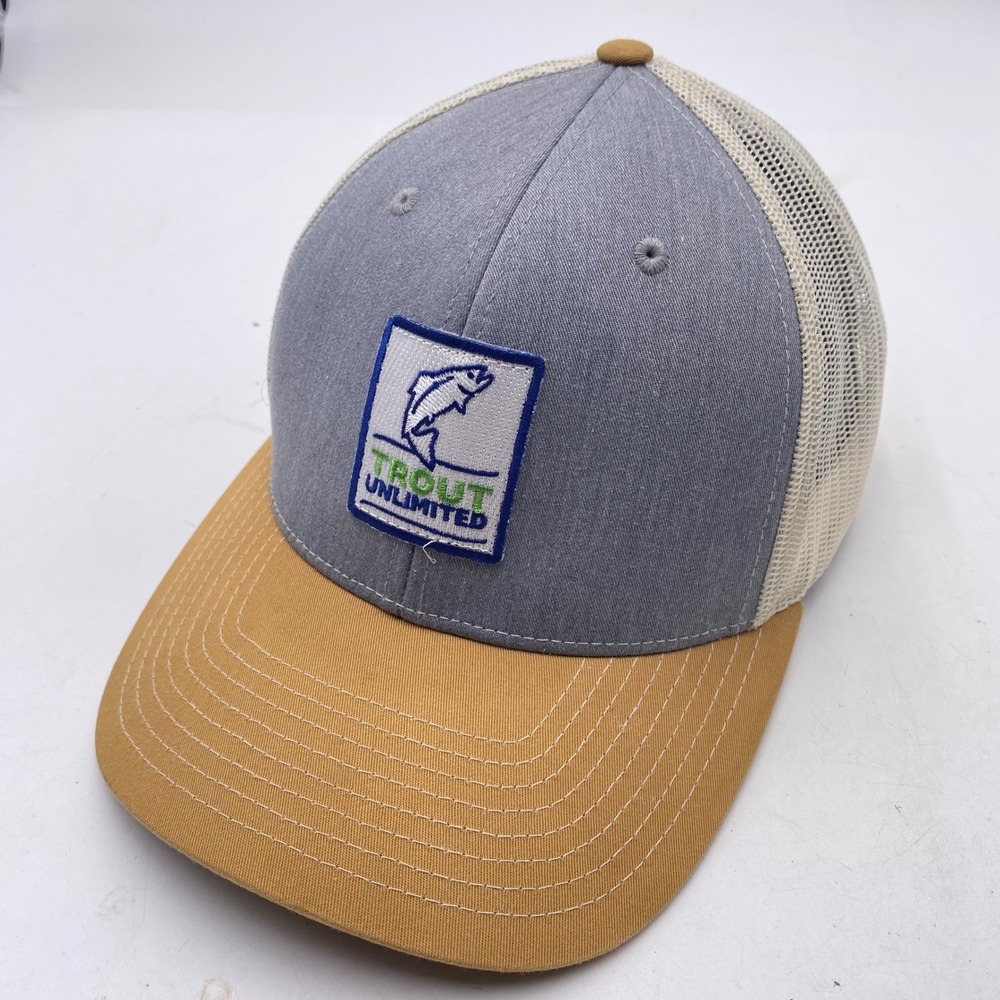 TROUT UNLIMITED Richardson 112 Trucker Hat Mens OSFA Grey Tan Fishing Mesh Cap
